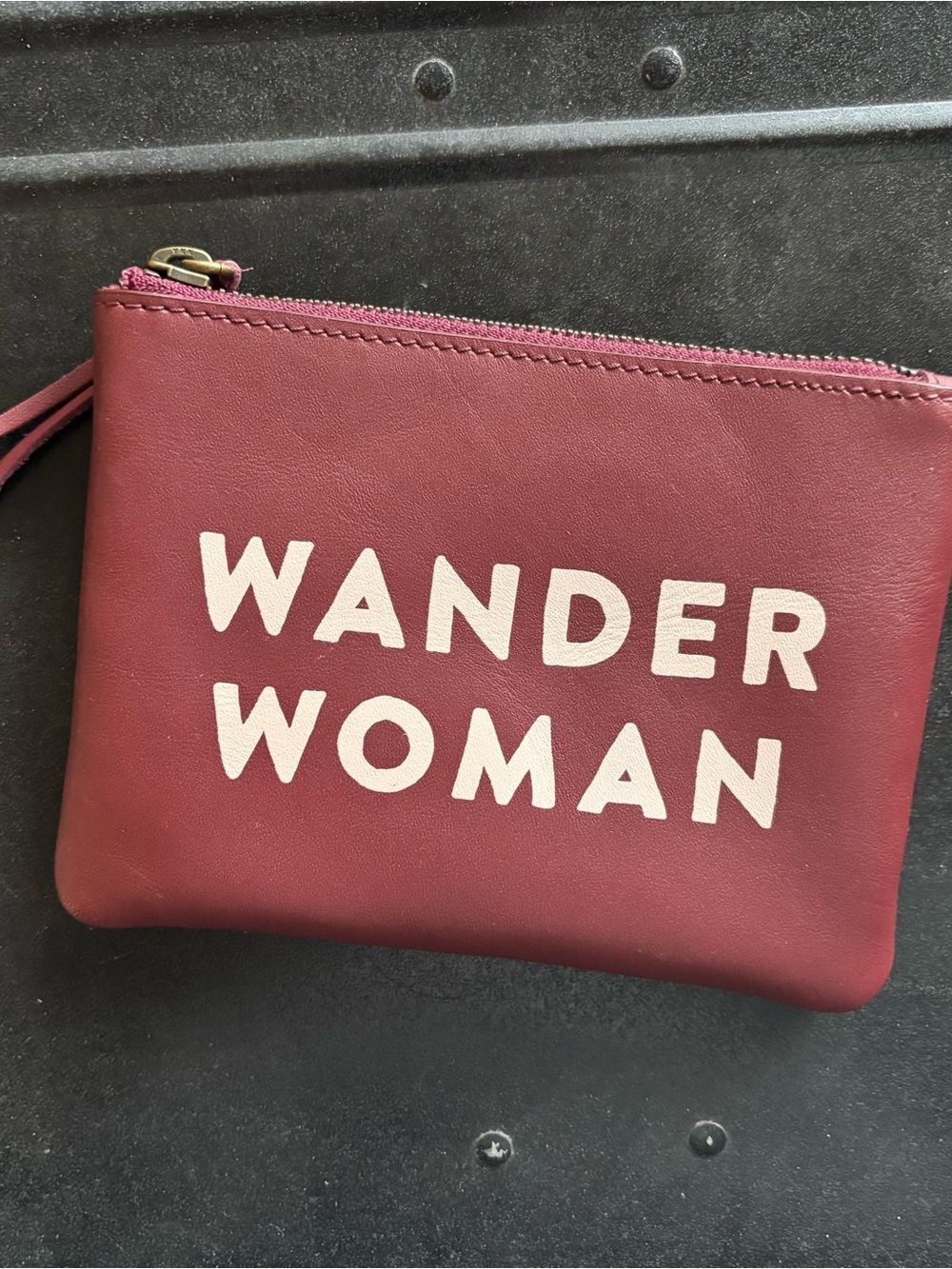 WANDER WOMAN Burgundy Zip Wristlet Pouch Coin Purse